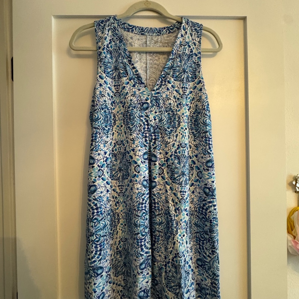 Lilly Pulitzer Blue and White Abstract Floral Sleeveless Dress